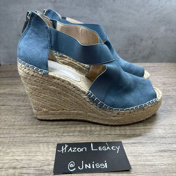 Kenneth Cole~Women’s~Olivia Sandals Wedge Blue Suede~Size 8.5 - Picture 2 of 10